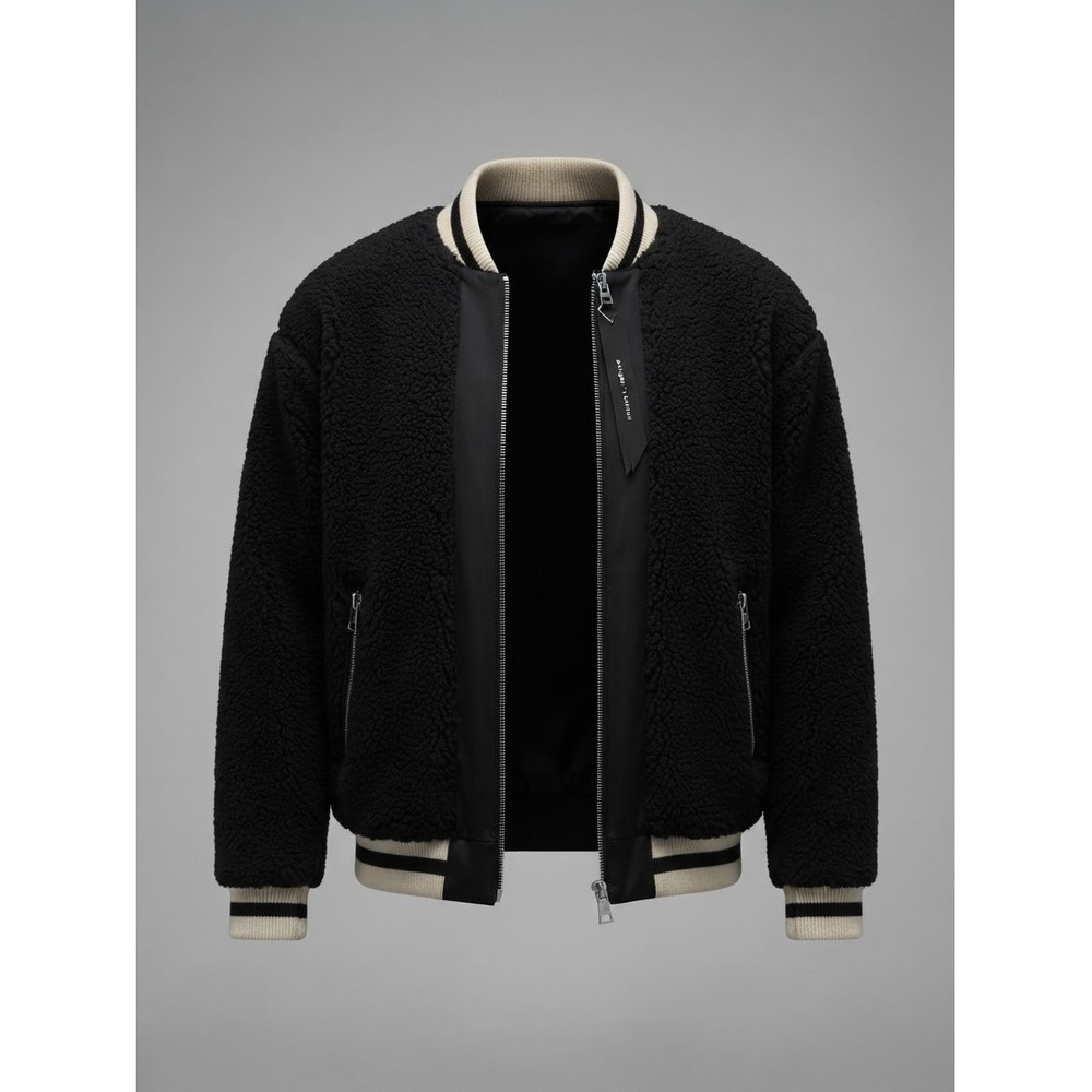 Daniel Patrick Sherpa Varcity Jacket z S Black Streetwear Old Money Silk Lining
